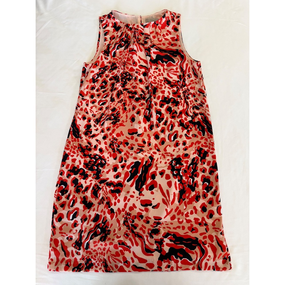 Abstract Animal Print Dress H&M Sleeveless Shift Mini Size 4 EUR 36 Red Leopard